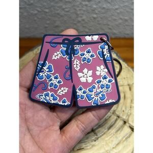 Hawaiian Shorts Keychain Pink Blue Floral Souvenir Key Ring Travel Gift Cute